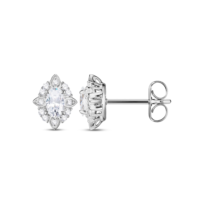 Main Image 4 of Oval-Cut White Lab-Created Sapphire Scalloped Frame Gift Set Sterling Silver