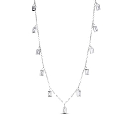 Baguette-Cut White Lab-Created Sapphire Dangle Station Necklace Sterling Silver 18"