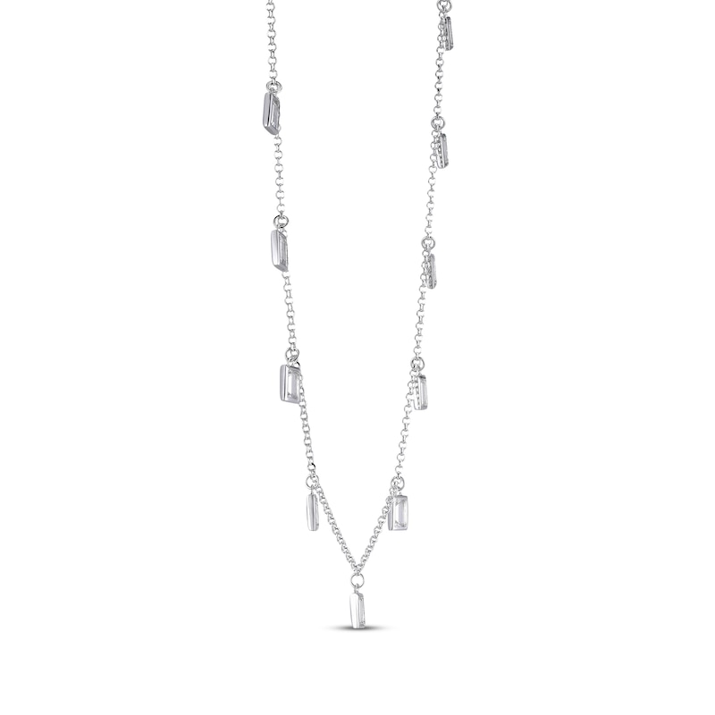Baguette-Cut White Lab-Created Sapphire Dangle Station Necklace Sterling Silver 18"