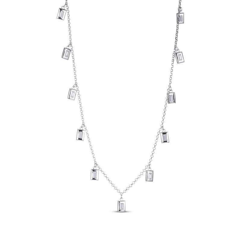 Baguette-Cut White Lab-Created Sapphire Dangle Station Necklace Sterling Silver 18"
