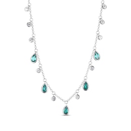 Pear-Shaped Lab-Created Emerald & White Lab-Created Sapphire Dangle Station Necklace Sterling Silver 18"