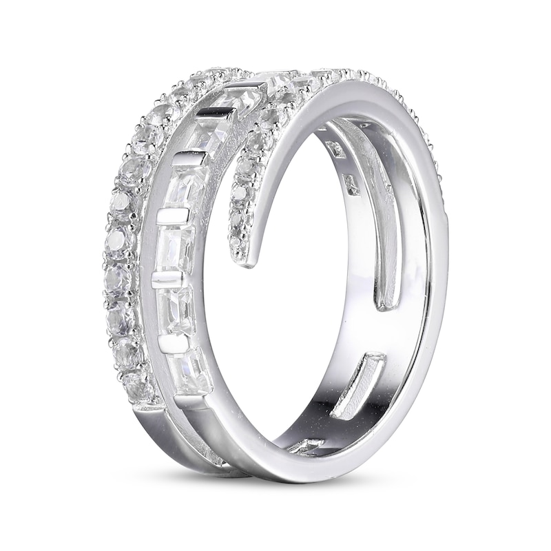 Main Image 2 of Baguette & Round-cut White Lab-Created Sapphire Bypass Ring Sterling Silver