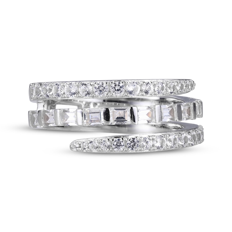 Main Image 3 of Baguette & Round-cut White Lab-Created Sapphire Bypass Ring Sterling Silver