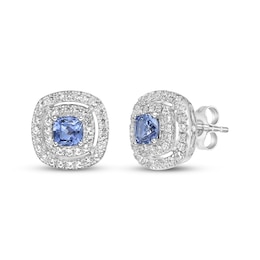 Gems of Serenity Cushion-Cut Blue & White Lab-Created Sapphire Earrings Sterling Silver