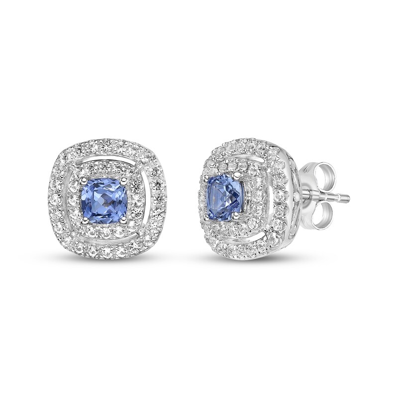 Main Image 1 of Gems of Serenity Cushion-Cut Blue & White Lab-Created Sapphire Earrings Sterling Silver