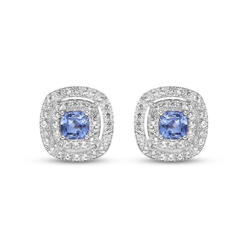 Main Image 2 of Gems of Serenity Cushion-Cut Blue & White Lab-Created Sapphire Earrings Sterling Silver