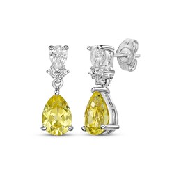Gems of Serenity Pear-Shaped Yellow & White Lab-Created Sapphire Dangle Earrings Sterling Silver