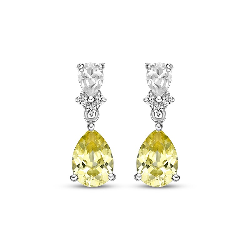 Gems of Serenity Pear-Shaped Yellow & White Lab-Created Sapphire Dangle Earrings Sterling Silver
