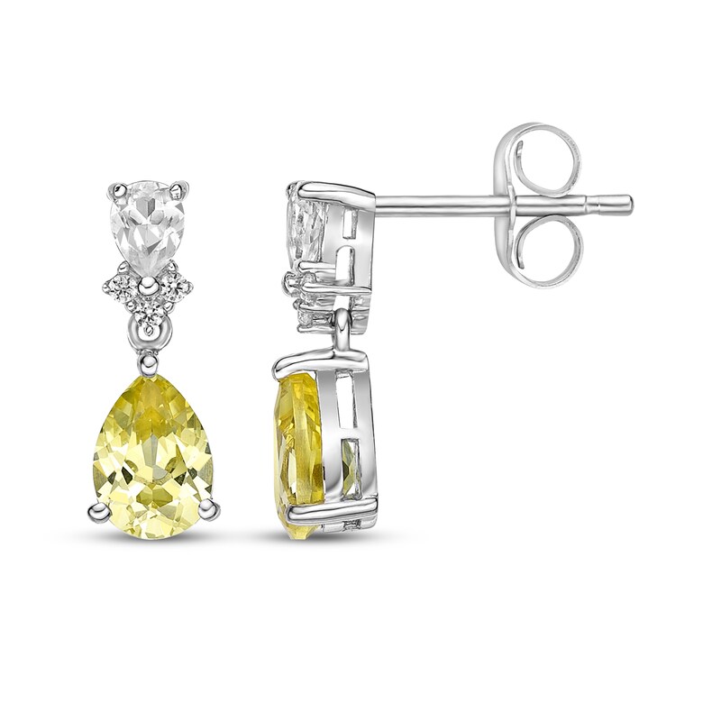 Gems of Serenity Pear-Shaped Yellow & White Lab-Created Sapphire Dangle Earrings Sterling Silver