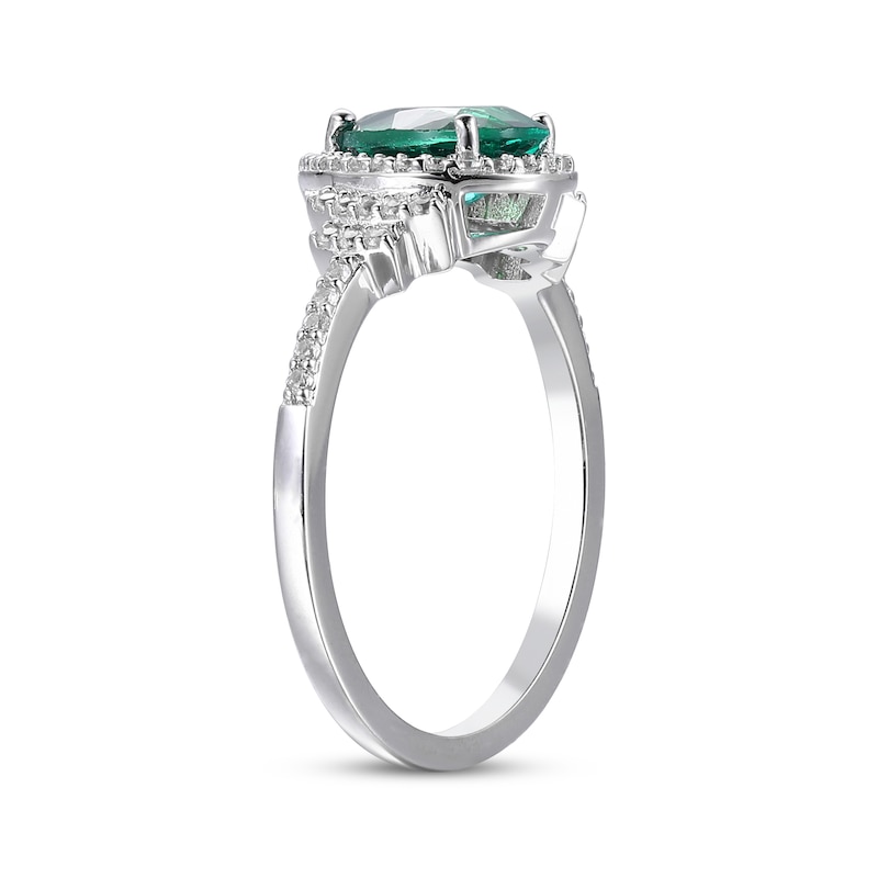Main Image 2 of Pear-Shaped Lab-Created Emerald & White Lab-Created Sapphire Ring Sterling Silver