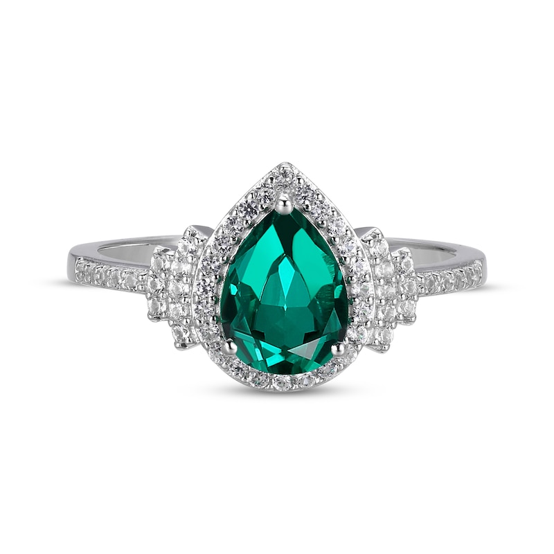 Pear-Shaped Lab-Created Emerald & White Lab-Created Sapphire Ring ...