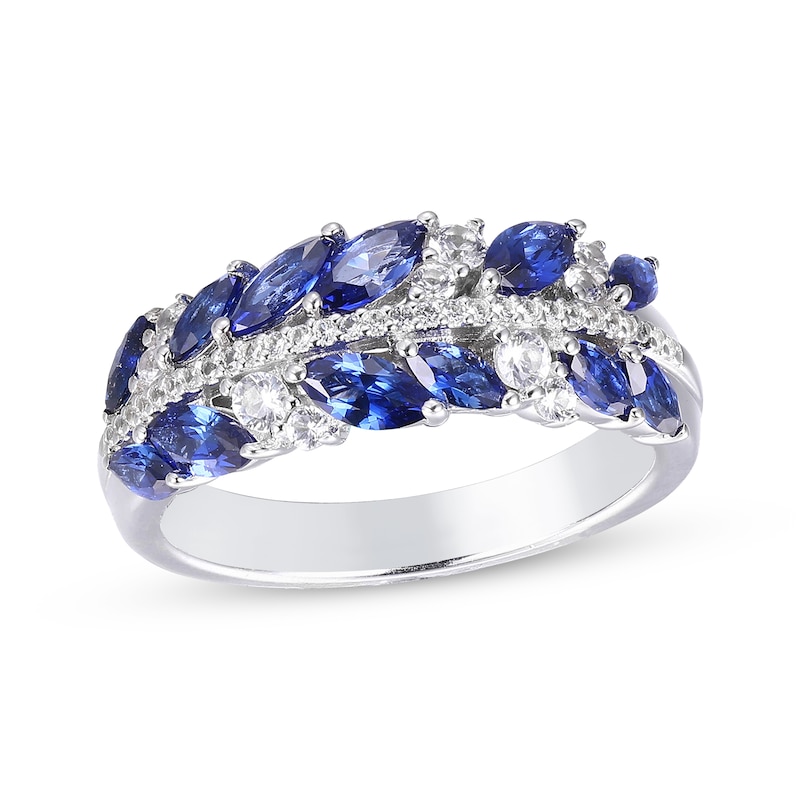Main Image 1 of Marquise-Cut Blue & White Lab-Created Sapphire Ring Sterling Silver