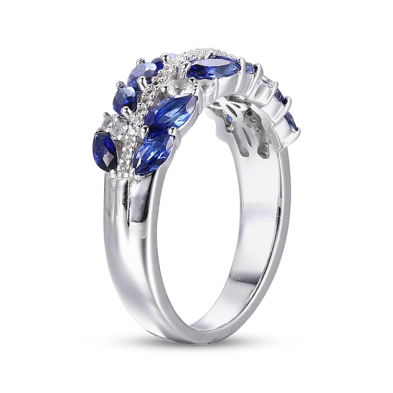 Main Image 2 of Marquise-Cut Blue & White Lab-Created Sapphire Ring Sterling Silver