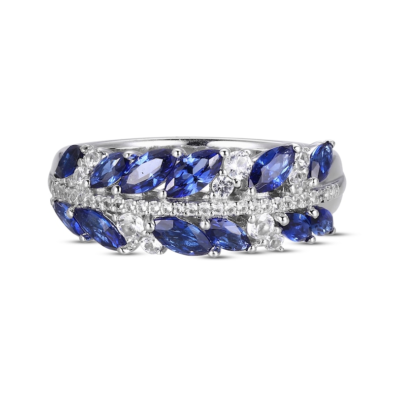 Main Image 3 of Marquise-Cut Blue & White Lab-Created Sapphire Ring Sterling Silver