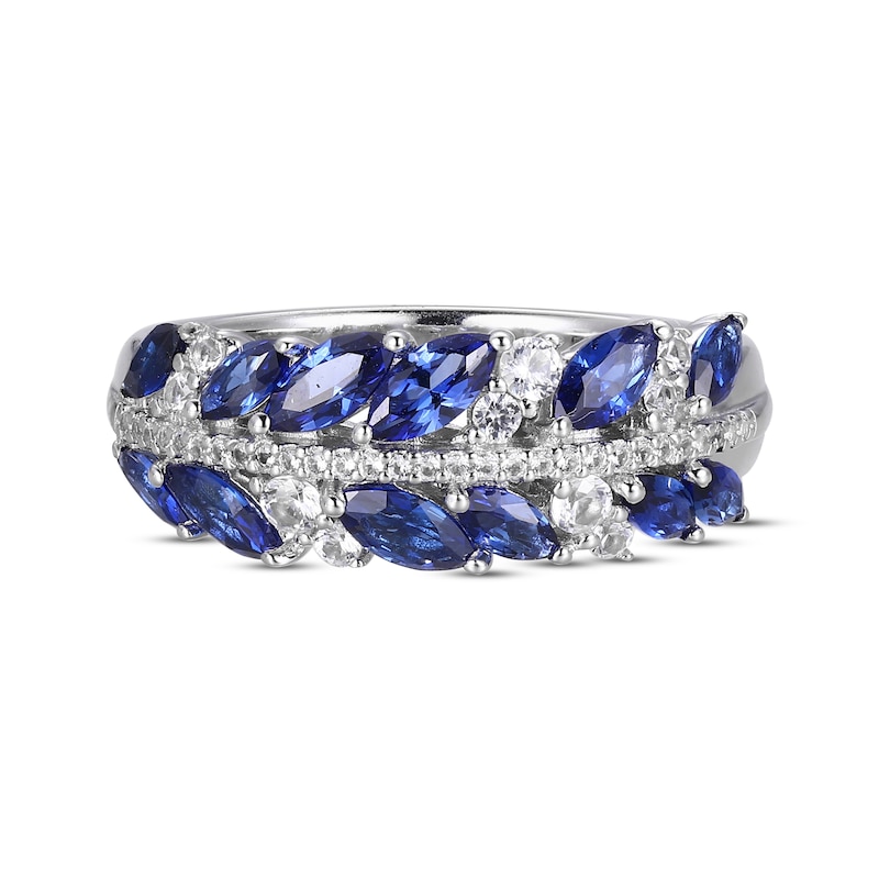 Marquise-Cut Blue & White Lab-Created Sapphire Ring Sterling Silver