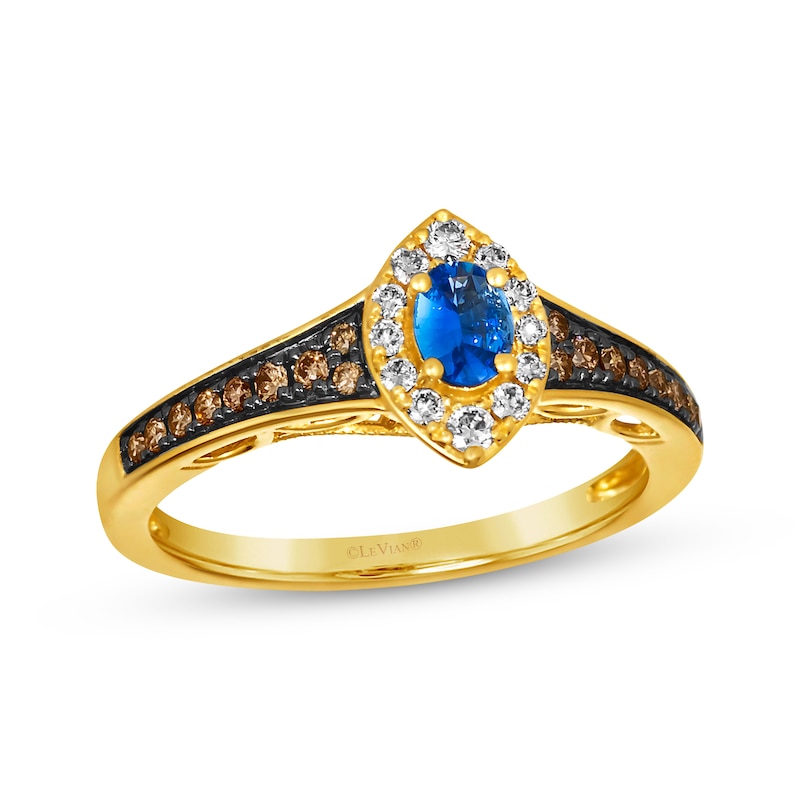 Main Image 1 of Le Vian Oval-Cut Blue Sapphire Ring 1/3 ct tw Diamonds 14K Honey Gold