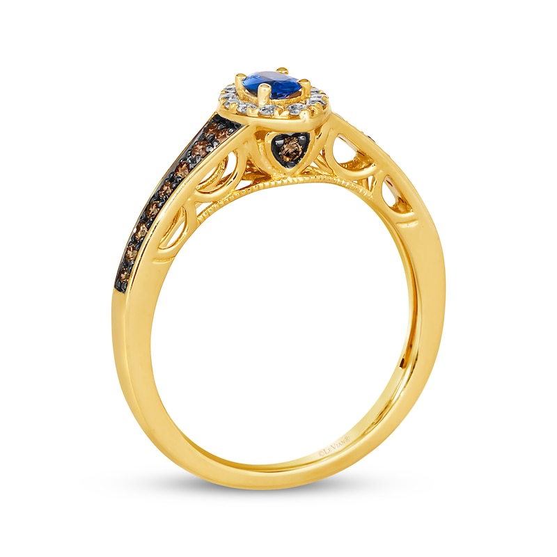 Main Image 3 of Le Vian Oval-Cut Blue Sapphire Ring 1/3 ct tw Diamonds 14K Honey Gold