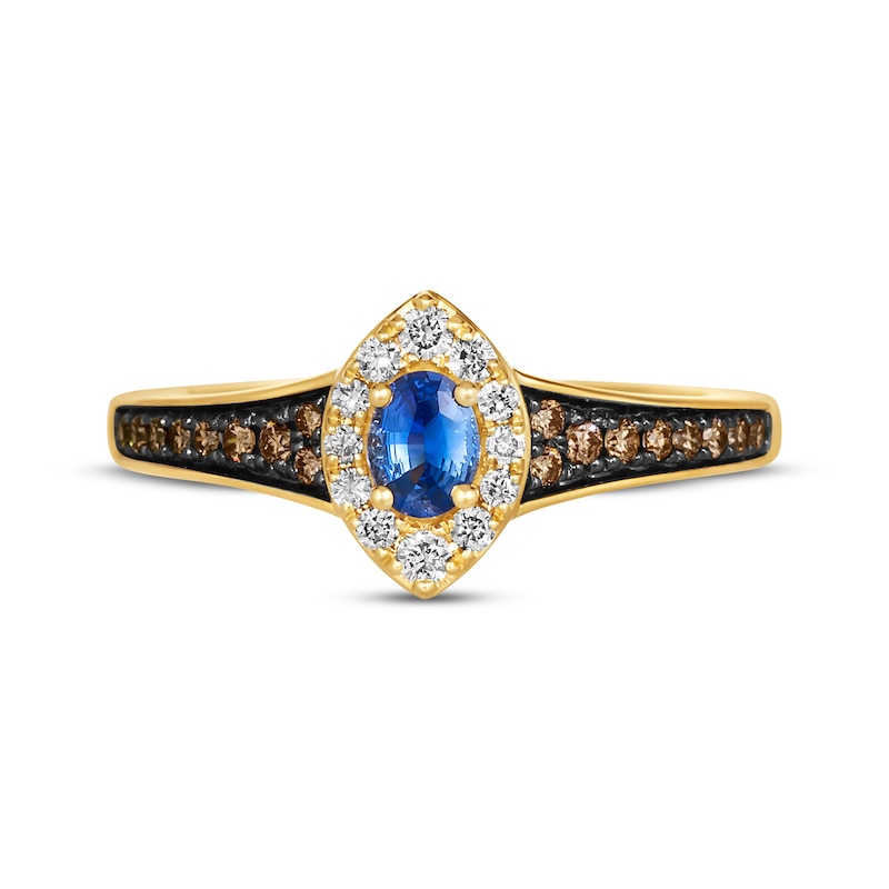 Main Image 4 of Le Vian Oval-Cut Blue Sapphire Ring 1/3 ct tw Diamonds 14K Honey Gold