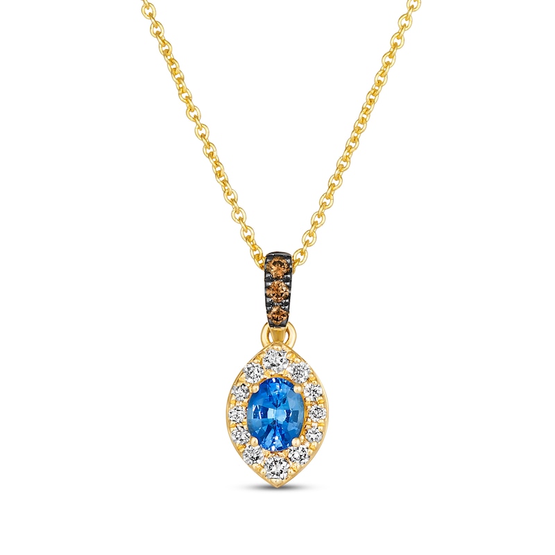 Main Image 1 of Le Vian Oval-Cut Blue Sapphire Necklace 1/8 ct tw Diamonds 14K Honey Gold 19&quot;