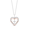 Hallmark Diamonds Double Heart & Cross Necklace 1/8 ct tw Sterling Silver & 10K Rose Gold 18”