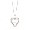 Thumbnail Image 1 of Hallmark Diamonds Double Heart & Cross Necklace 1/8 ct tw Sterling Silver & 10K Rose Gold 18”