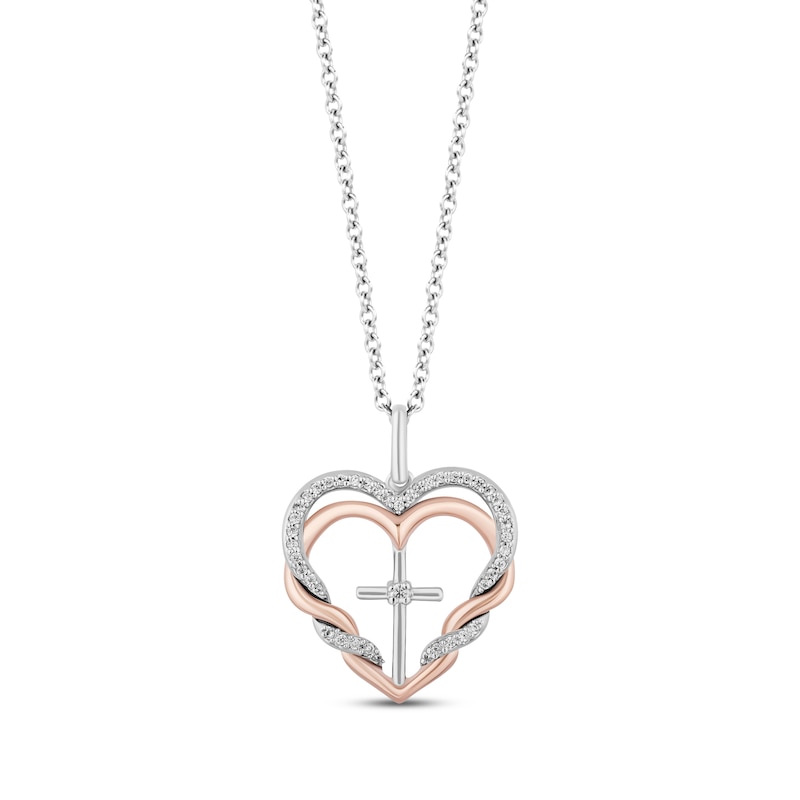 1/10 Ct. T.W. Diamond Double Heart-Top Key Pendant in 10K Gold