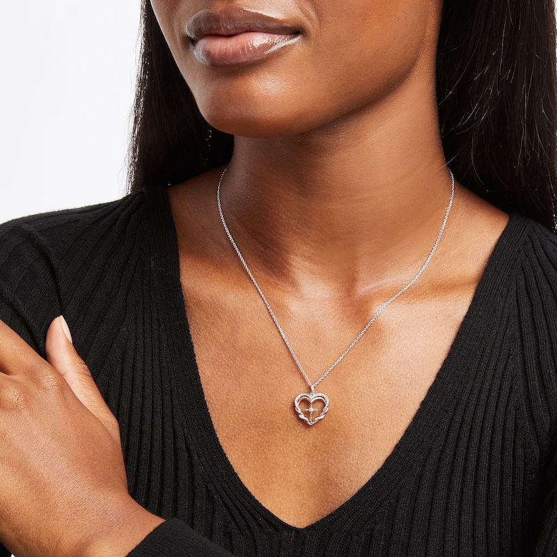 Main Image 2 of Hallmark Diamonds Double Heart & Cross Necklace 1/8 ct tw Sterling Silver & 10K Rose Gold 18”