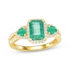 Emerald-Cut & Pear-Shaped Emerald & Diamond Three-Stone Ring 1/3 ct tw 10K Yellow Gold