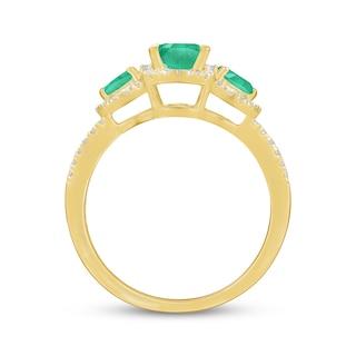 Emerald-Cut & Pear-Shaped Emerald & Diamond Three-Stone Ring 1/3 ct tw ...