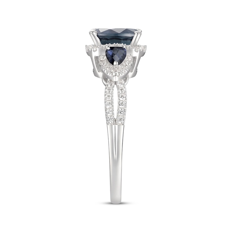 Emerald-Cut & Pear-Shaped Blue Sapphire & Diamond Three-Stone Ring 1/3 ct tw 10K White Gold