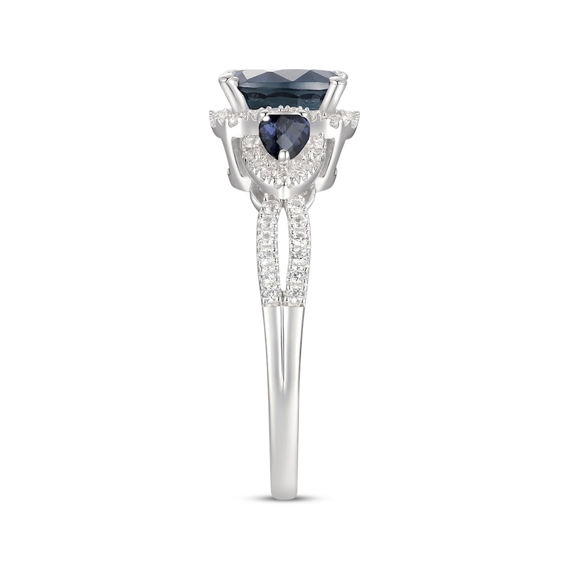 Emerald-Cut & Pear-Shaped Blue Sapphire & Diamond Three-Stone Ring 1/3 ...