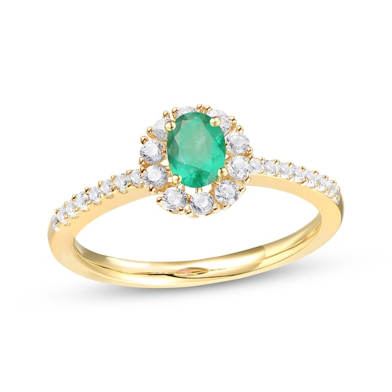 Oval-Cut Emerald & Diamond Ring 1/3 ct tw 10K Yellow Gold