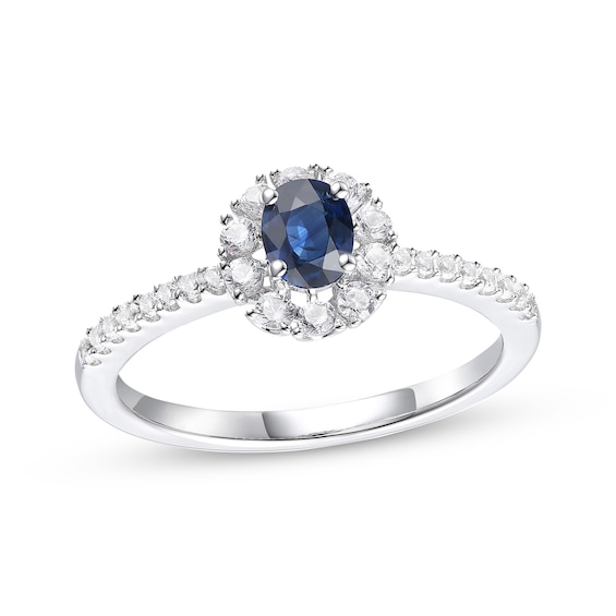 Oval-Cut Blue Sapphire & Diamond Ring 1/3 ct tw 10K White Gold