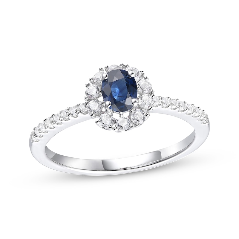 Main Image 1 of Oval-Cut Blue Sapphire & Diamond Ring 1/3 ct tw 10K White Gold