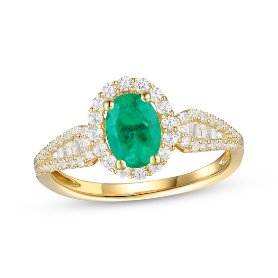Oval-Cut Emerald & Diamond Ring 3/8 ct tw 10K Yellow Gold