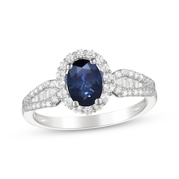 Oval-Cut Blue Sapphire & Diamond Ring 3/8 ct tw 10K White Gold
