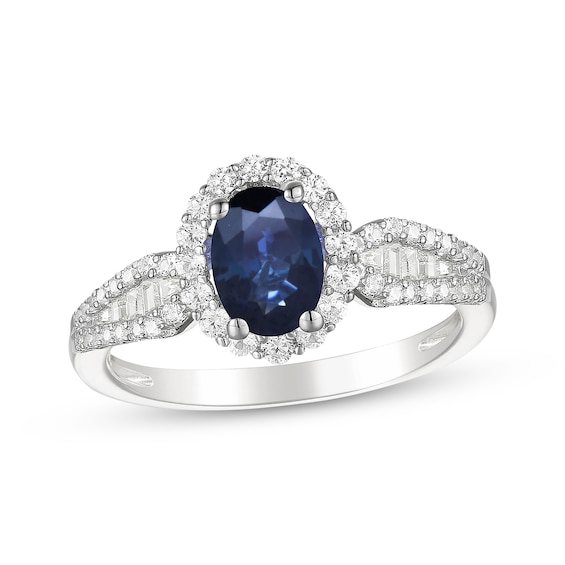 Oval-Cut Blue Sapphire & Diamond Ring 3/8 ct tw 10K White Gold | Kay