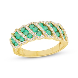 Round-Cut Emerald & Diamond Ring 3/8 ct tw 10K Yellow Gold