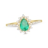 Thumbnail Image 1 of Pear-Shaped Emerald & Round-Cut Diamond Ring 1/5 ct tw 10K Yellow Gold