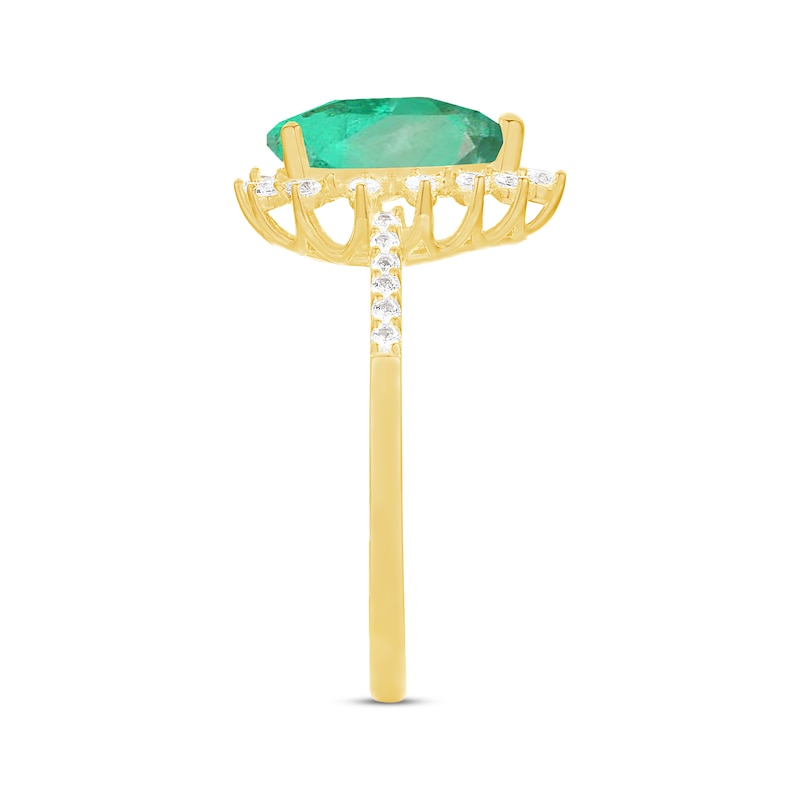 Main Image 2 of Pear-Shaped Emerald & Round-Cut Diamond Ring 1/5 ct tw 10K Yellow Gold
