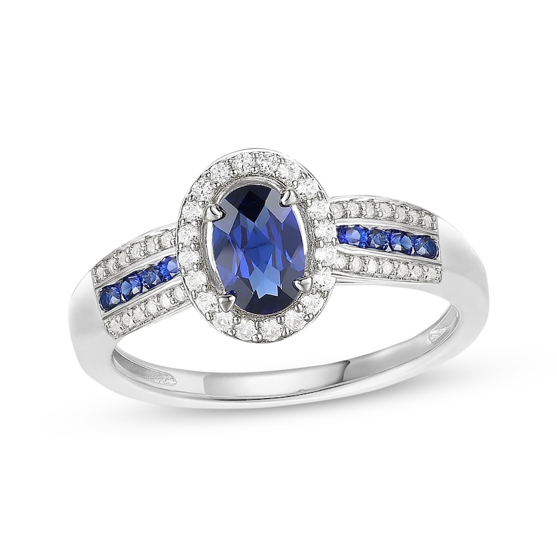 Main Image 1 of Oval-Cut Blue Sapphire & Round-Cut Diamond Ring 1/5 ct tw 10K White Gold