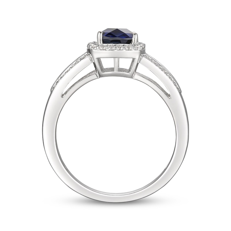 Oval-Cut Blue Sapphire & Round-Cut Diamond Ring 1/5 ct tw 10K White ...