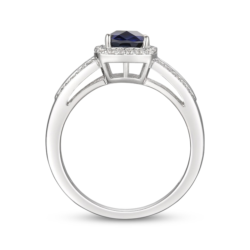 Main Image 3 of Oval-Cut Blue Sapphire & Round-Cut Diamond Ring 1/5 ct tw 10K White Gold
