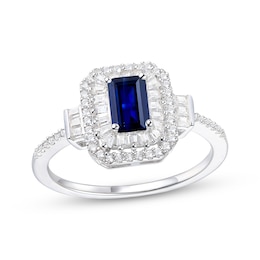 Emerald-Cut Blue Sapphire & Diamond Ring 1/3 ct tw 10K White Gold