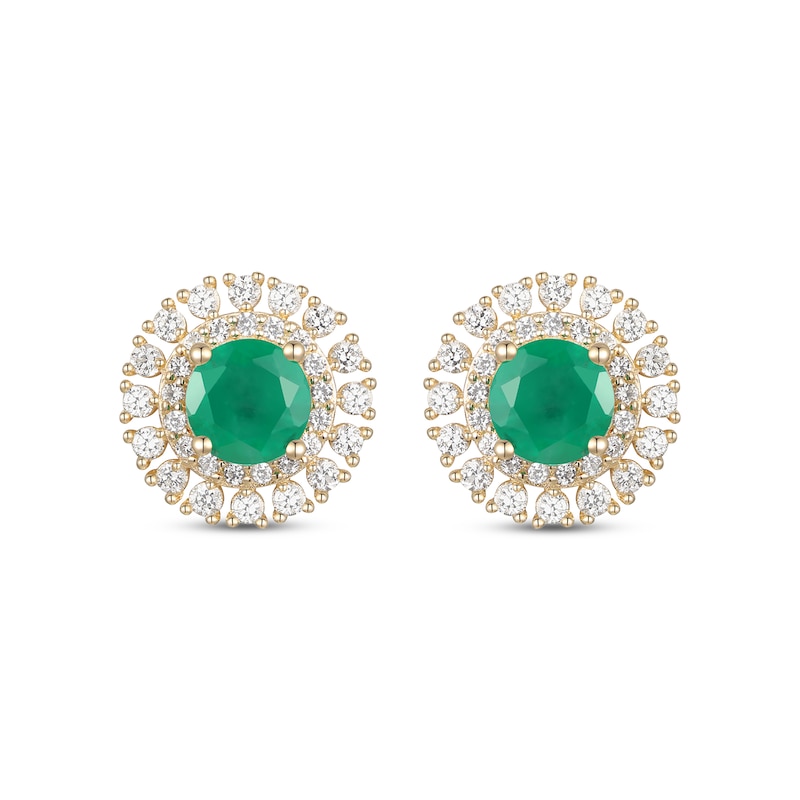 Main Image 2 of Round-Cut Emerald & Diamond Stud Earrings 1/2 ct tw 10K Yellow Gold