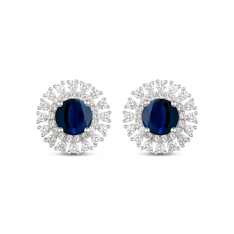 Main Image 2 of Round-Cut Blue Sapphire & Diamond Stud Earrings 1/2 ct tw 10K White Gold