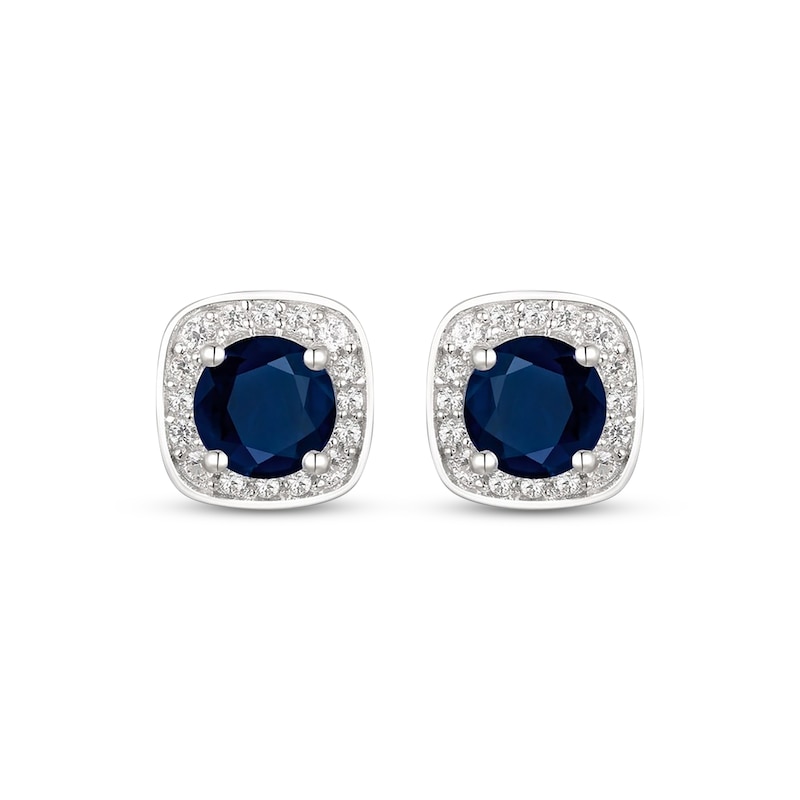 Main Image 2 of Round-Cut Blue Sapphire & Diamond Stud Earrings 1/8 ct tw 10K White Gold