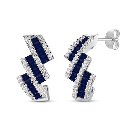 Square-Shaped Blue Sapphire & Round-Cut Diamond Drop Earrings 1/4 ct tw 10K White Gold