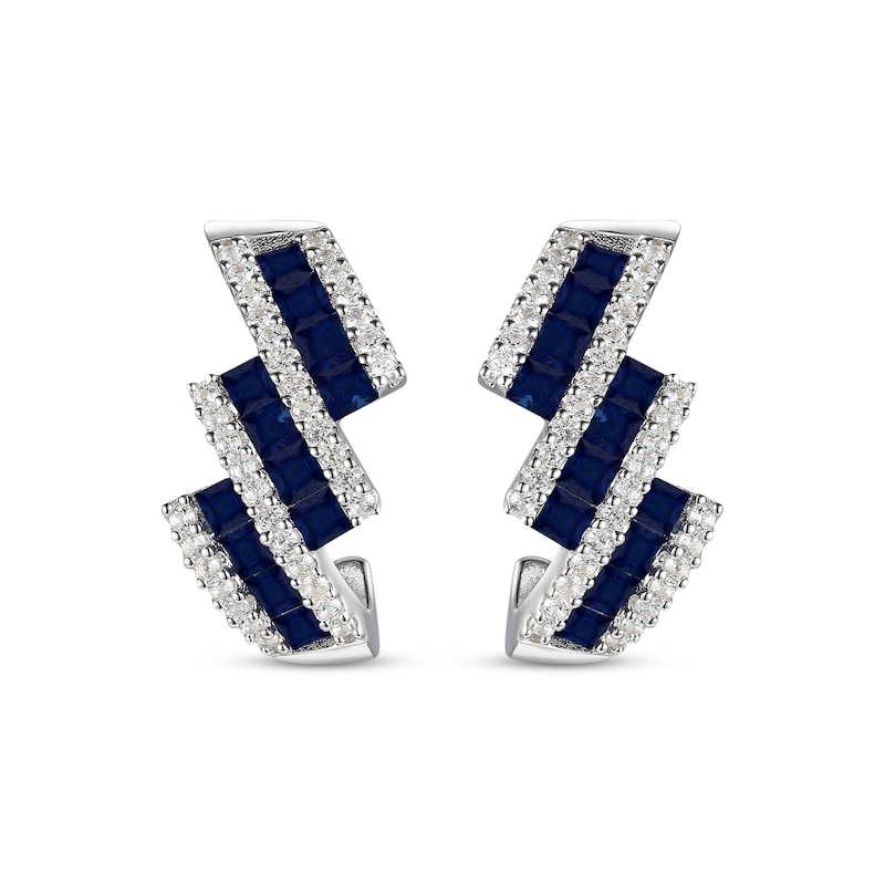 Main Image 2 of Square-Shaped Blue Sapphire & Round-Cut Diamond Drop Earrings 1/4 ct tw 10K White Gold