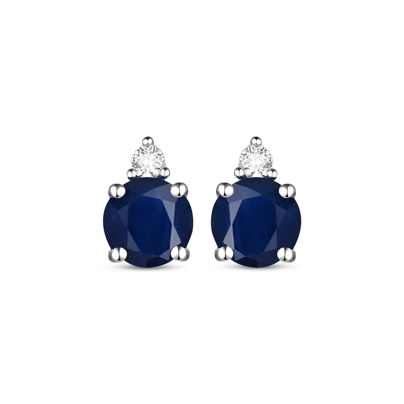 Round-Cut Blue Sapphire & Diamond Stud Earrings 1/20 ct tw 10K White Gold